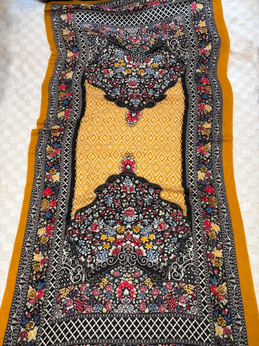 DANA XU 100% Merino Wool Extra Large Pashmina Blanket Scarf Floral • 89” x 43”